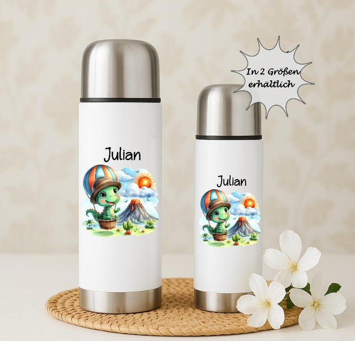 Thermoskanne personalisiert mit Namen Dinosaurier Edelstahl Isolierflasche Thermoflasche Geschenkidee - CreativMade 