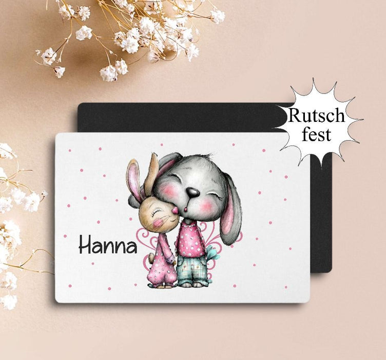 Tischset Kinder Hase rutschfest personalisiert mit Name Platzdeckchen Platzset abwischbar - CreativMade 