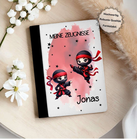 Personalisierte Zeugnismappe mit Namen Ninja – Mappe für Schulzeugnisse A4 | Geschenk zur Einschulung Jungen - CreativMade