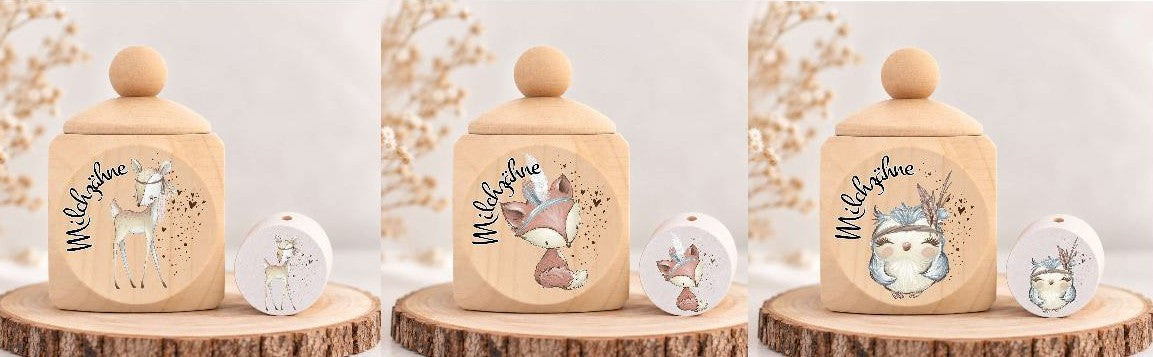 Milchzahndose Waldtiere Holz mit Motivscheibe | DIY & Kreativbedarf 6 x 4cm Zahndose | CreativMade .