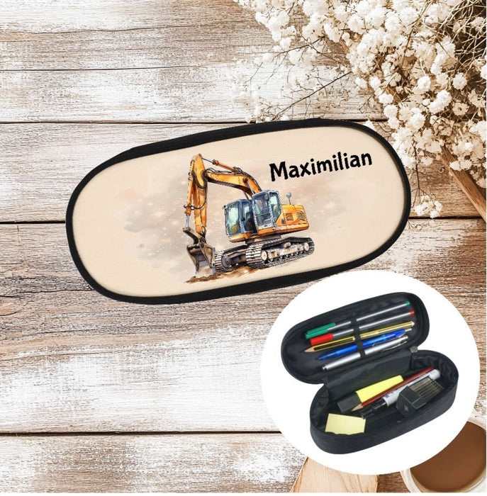 Federmäppchen Kinder mit Namen Bagger – personalisiertes Stifteetui/Stiftebox Schule Geschenk Einschulung - CreativMade