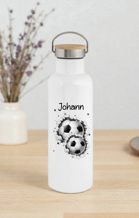 Personalisierte Kinder Trinkflasche mit Namen Fußball – Edelstahl Thermosflasche auslaufsicher für Kindergarten & Schule - CreativMade