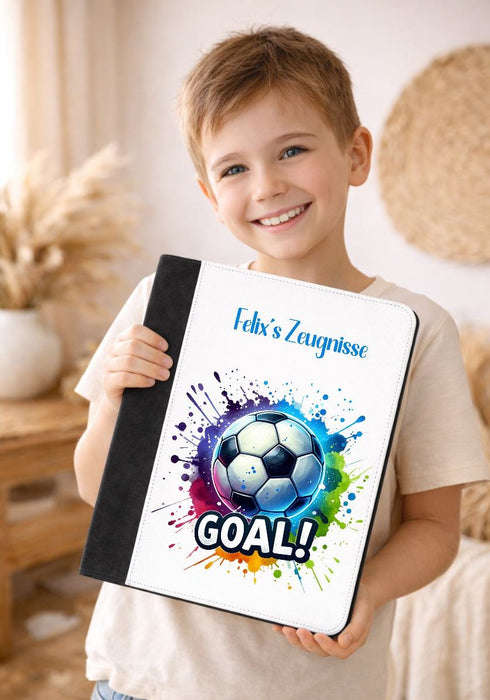 Personalisierte Zeugnismappe mit Namen Fußball – Mappe für Schulzeugnisse A4 | Geschenk zur Einschulung Jungen - CreativMade 
