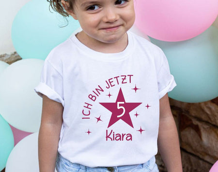 Geburtstagshirt personalisiert Ich bin jetzt Stern erster Geburtstag Kinder T-Shirt Mädchen Geburtstag - CreativMade 