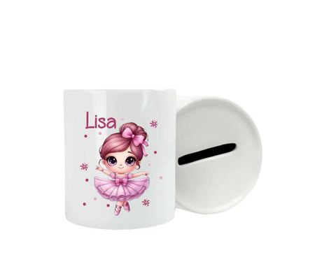 Spardose Kinder personalisiert mit Name Ballerina Mädchen Keramik Kinderspardose Geschenk Geburt Geburtstag Einschulung Taufe - CreativMade 