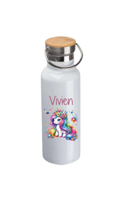Personalisierte Kinder Trinkflasche mit Namen Einhorn – Edelstahl Thermosflasche auslaufsicher für Kindergarten & Schule - CreativMade