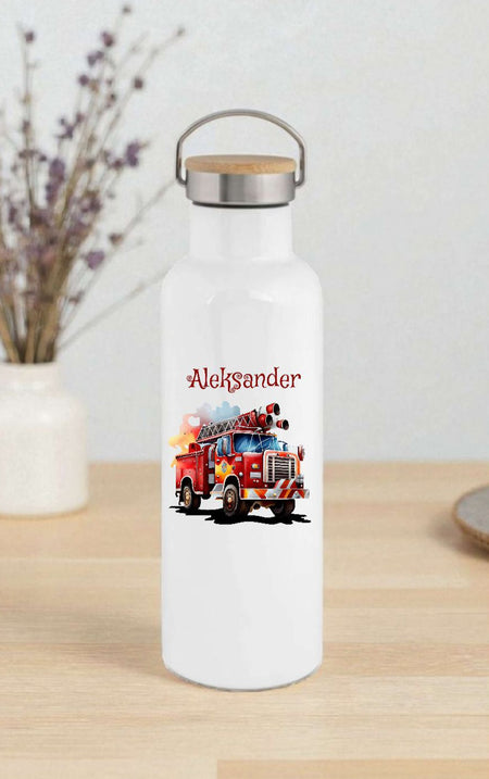 Personalisierte Kinder Trinkflasche mit Namen Feuerwehr – Edelstahl Thermosflasche auslaufsicher für Kindergarten & Schule - CreativMade