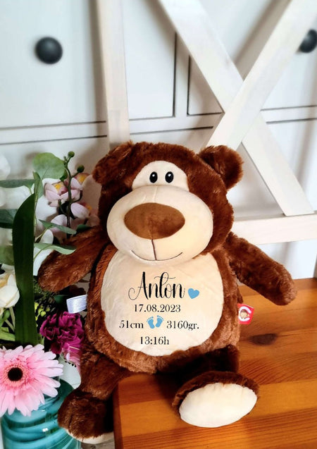 Bär personalisiert mit Name Kuscheltier Junge Stofftier Geschenk Geburt Baby Plüschtier - CreativMade 