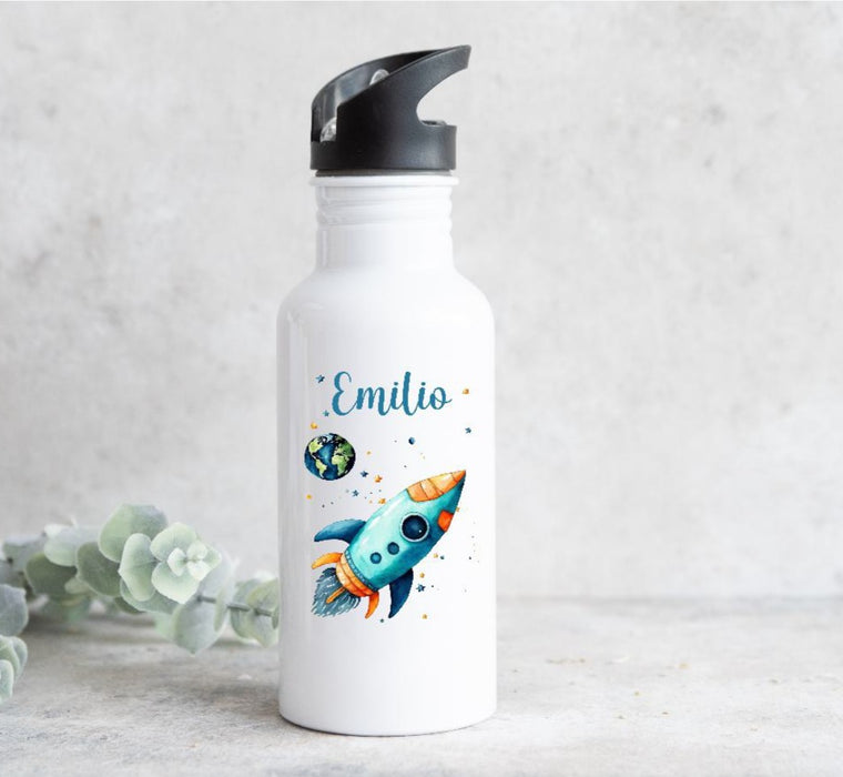 Set Brotdose Trinkflasche und Rucksack personalisiert mit Namen Rakete Kinder Edelstahl Flasche Kita Kindergarten Kinderrucksack - CreativMade