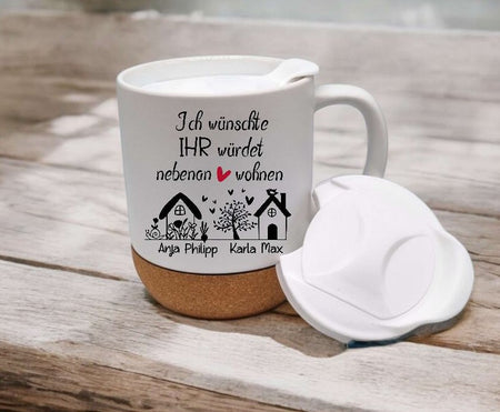 Personalisierte Tasse „Ich wünschte Du würdet neben uns wohnen“ – Geschenk für Nachbarn und Freunde mit Namen - CreativMade