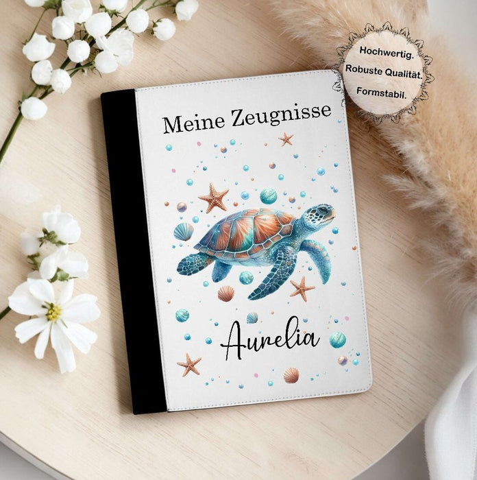Personalisierte Zeugnismappe mit Namen Schildkröte – Mappe für Schulzeugnisse A4 | Geschenk zur Einschulung Mädchen - CreativMade