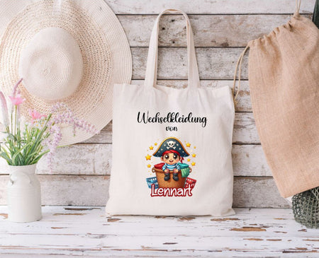 Wechselkleidung Kita Tasche Pirat personalisiert mit Name Junge Kindergarten Wechselwäsche Beutel - CreativMade 