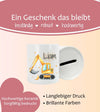 Personalisierte Kinderspardose mit Namen Radlader – Keramik Spardose zur Einschulung, Geburt oder Taufe - CreativMade