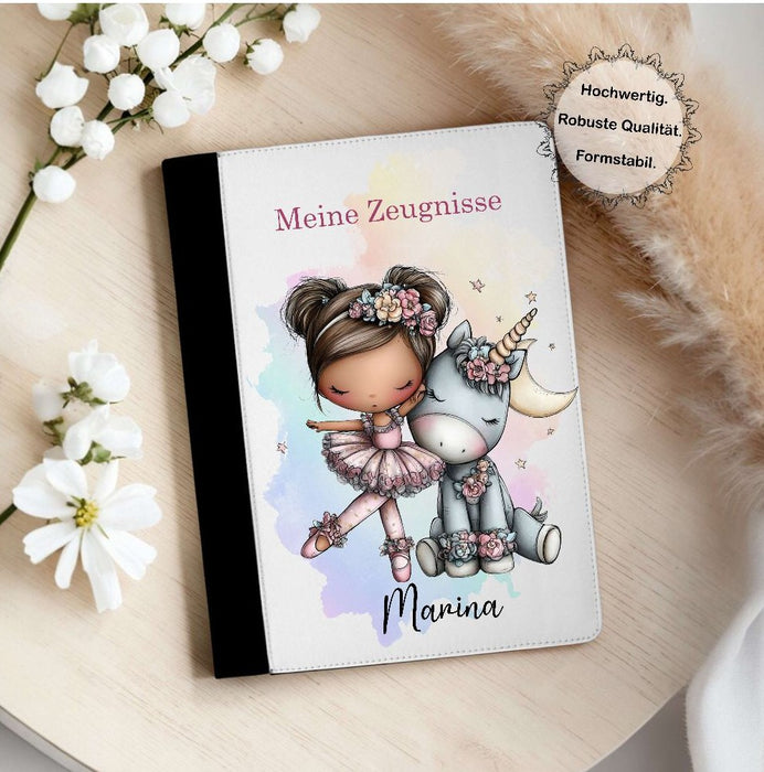 Personalisierte Zeugnismappe mit Namen Einhorn  – Mappe für Schulzeugnisse A4 | Geschenk zur Einschulung Mädchen - CreativMade 