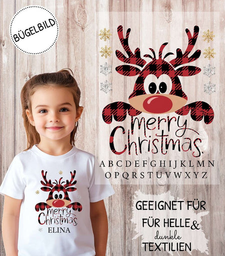 Bügelbild Kinder Elch Weihnachten Textilaufbügler DIY Projekt Applikation hochwertiger DTF Ausdruck XL - CreativMade 