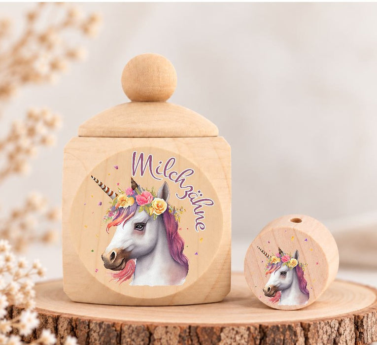 Milchzahndose Einhorn Holz mit Motivscheibe | DIY & Kreativbedarf 6 x 4cm Zahndose | CreativMade .