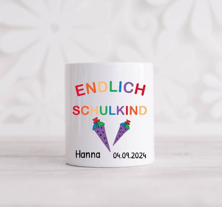 Spardose endlich Schulkind personalisiert mit Name Junge Keramik Geldgeschenk Sparbüchse - CreativMade 