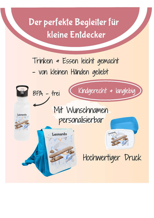 Kindergarten Set personalisiert Fuchs – Rucksack, Trinkflasche & Brotdose mit Namen Kitakind - CreativMade