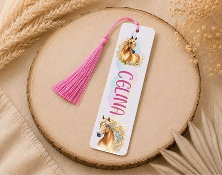 Personalisiertes Lesezeichen Pferd mit Namen – Geschenk zur Einschulung für Mädchen Metall - CreativMade