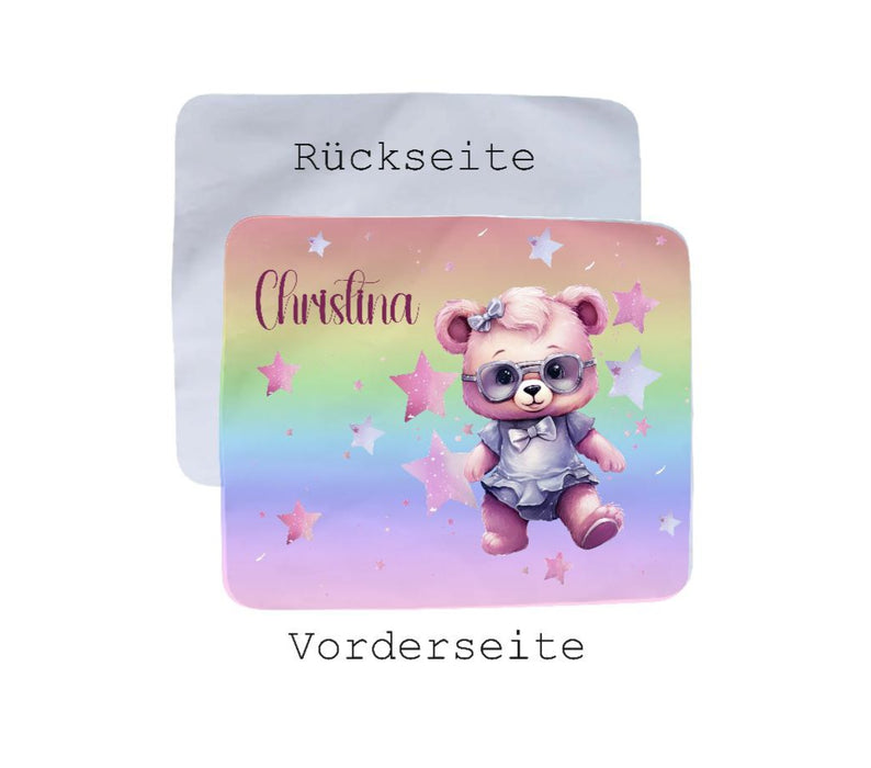 Brillenetui Kinder personalisiert mit Name Mädchen Set Brillenputztuch Etui Pink Teddybär - CreativMade 