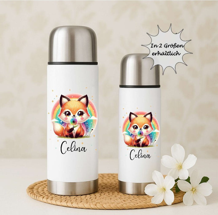 Personalisierte Thermoskanne Fuchs aus Edelstahl für Kinder mit Namen, für Schule &  Kindergarten - CreativMade 