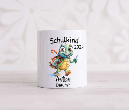 Spardose Schulkind personalisiert Schildkröte mit Name Junge Keramik Geldgeschenk Sparbüchse - CreativMade 