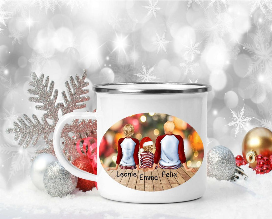 Tasse Personalisierte Weihnachtstasse Familie & Haustier – Keramik oder Emaille mit Namen Weihnachtsgeschenk - CreativMade 