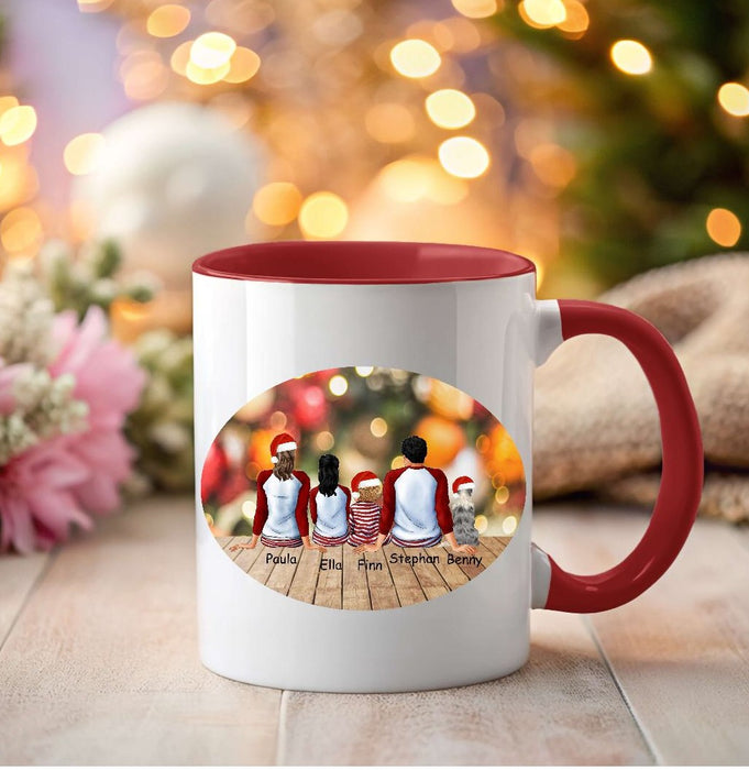 Tasse Personalisierte Weihnachtstasse Familie & Haustier – Keramik oder Emaille mit Namen Weihnachtsgeschenk - CreativMade 