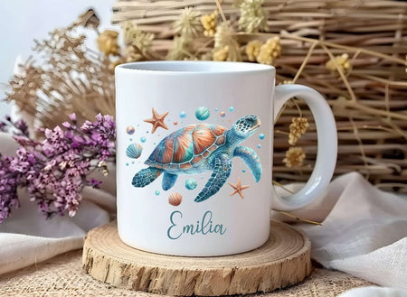 Personalisiertes Kinder Trinkflaschen- & Tassen-Set mit Namen Schildkröte – Edelstahl Trinkflasche 500 ml für Schule & Kindergarten - CreativMade