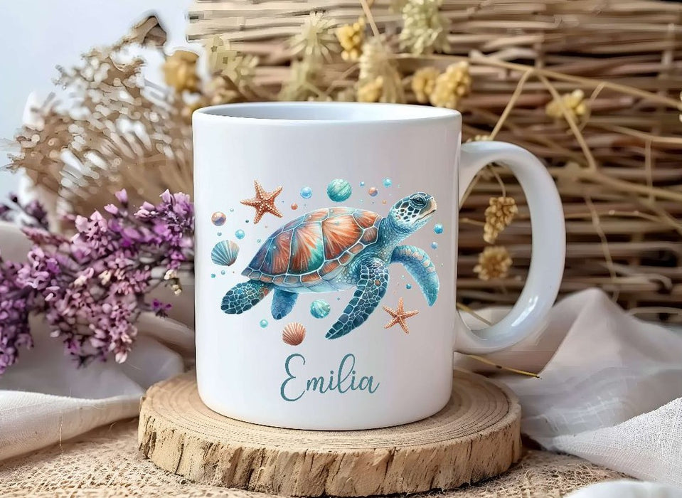 Personalisiertes Kinder Trinkflaschen- & Tassen-Set mit Namen Schildkröte – Edelstahl Trinkflasche 500 ml für Schule & Kindergarten - CreativMade