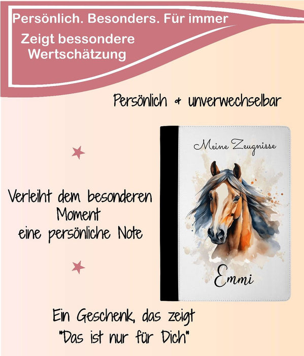 Personalisierte Zeugnismappe mit Namen Pferd Mädchen – Mappe für Schulzeugnisse A4 | Geschenk zur Einschulung Jungen Mädchen - CreativMade 