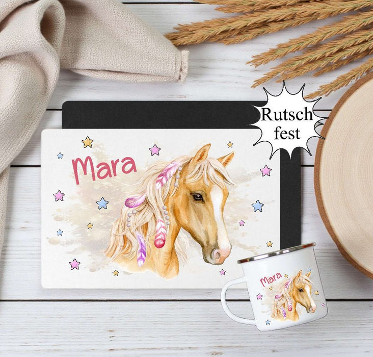 Kinder Tischset personalisiert mit Namen Pferd abwischbar und rutschfest Platzdeckchen Platzset  Tischunterlage - CreativMade 