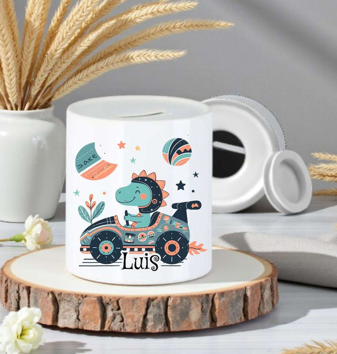 Personalisierte Kinderspardose mit Namen Auto – Keramik Spardose zur Einschulung, Geburt oder Taufe - CreativMade