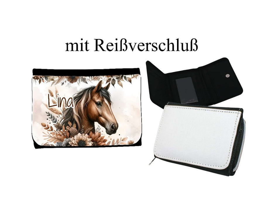 Kinder Geldbeutel personalisiert Pferd – Geldbörse mit Namen Klettverschluss oder Reißverschluss Porte­mon­naie - CreativMade