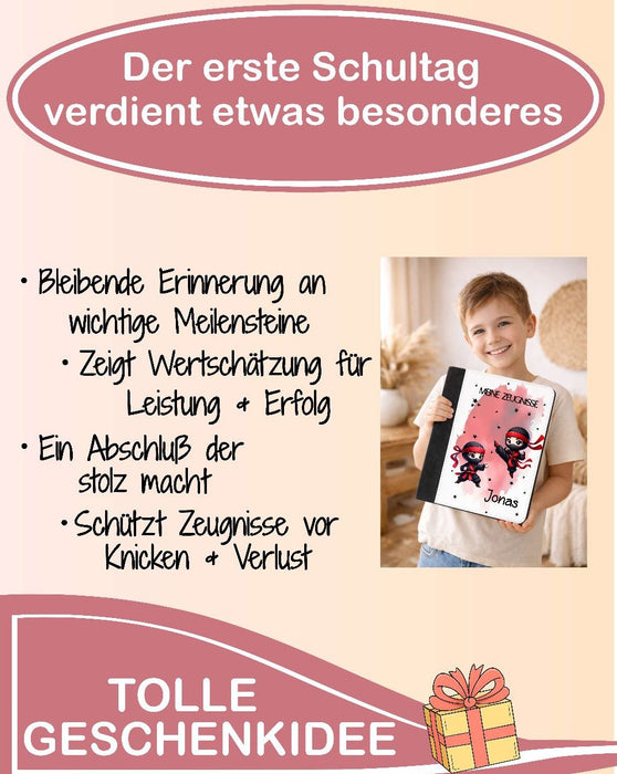Personalisierte Zeugnismappe mit Namen Ninja – Mappe für Schulzeugnisse A4 | Geschenk zur Einschulung Jungen - CreativMade