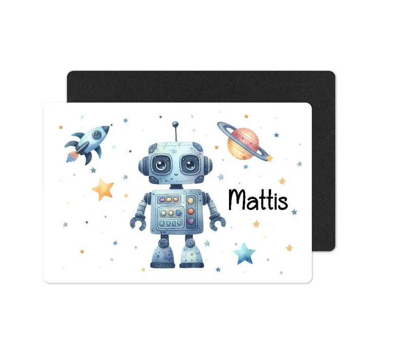 Kinder Tischset personalisiert mit Namen Roboter - abwischbar und rutschfest Platzdeckchen Platzset Tischunterlage - personalisierte Tasse Emaille & Keramik - CreativMade 