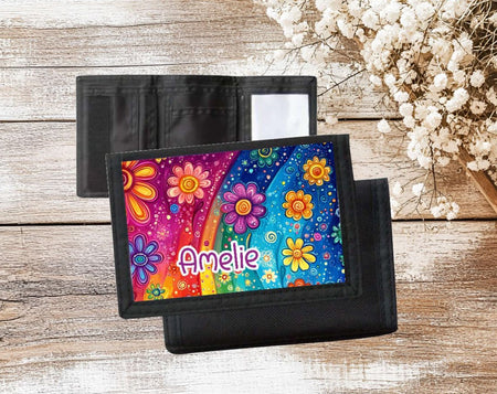 Kinder Geldbeutel personalisiert Blumen – Geldbörse mit Namen Klettverschluss Porte­mon­naie - CreativMade