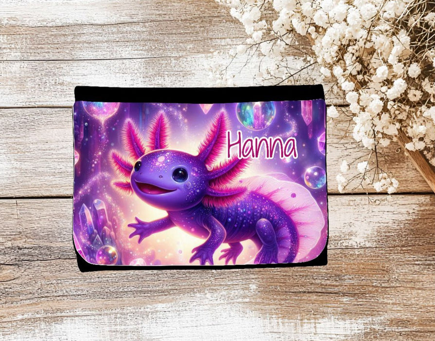 Kinder Geldbeutel personalisiert Axolotl – Geldbörse mit Namen Klettverschluss oder Reißverschluss Porte­mon­naie - CreativMade