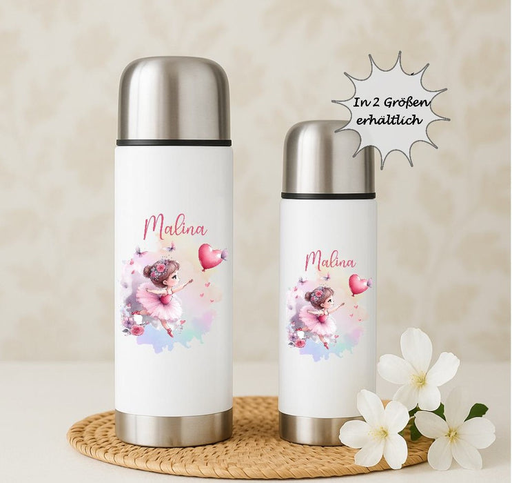 Personalisierte Thermoskanne Ballerina aus Edelstahl für Kinder mit Namen, für Schule &  Kindergarten - CreativMade 