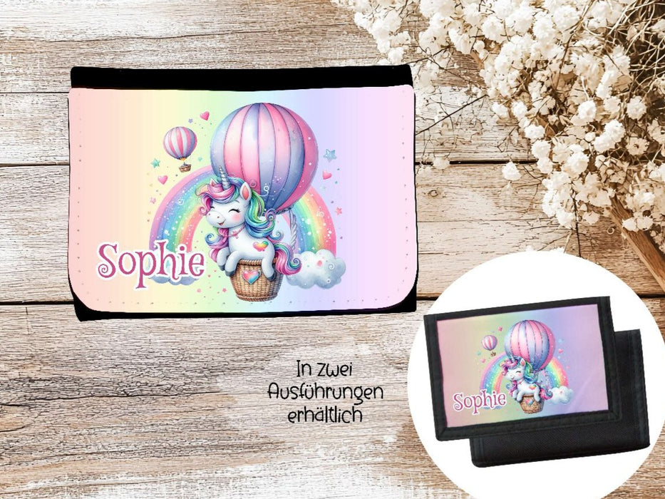 Kinder Geldbeutel personalisiert Einhorn – Geldbörse mit Namen Klettverschluss oder Reißverschluss Porte­mon­naie - CreativMade