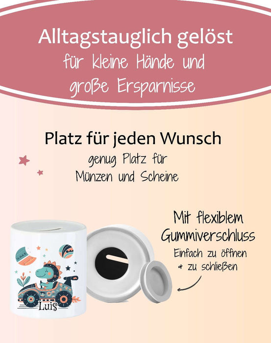 Personalisierte Kinderspardose mit Namen Auto – Keramik Spardose zur Einschulung, Geburt oder Taufe - CreativMade