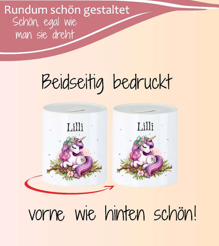 Personalisierte Kinderspardose mit Namen Einhorn – Keramik Spardose zur Einschulung, Geburt oder Taufe - CreativMade 