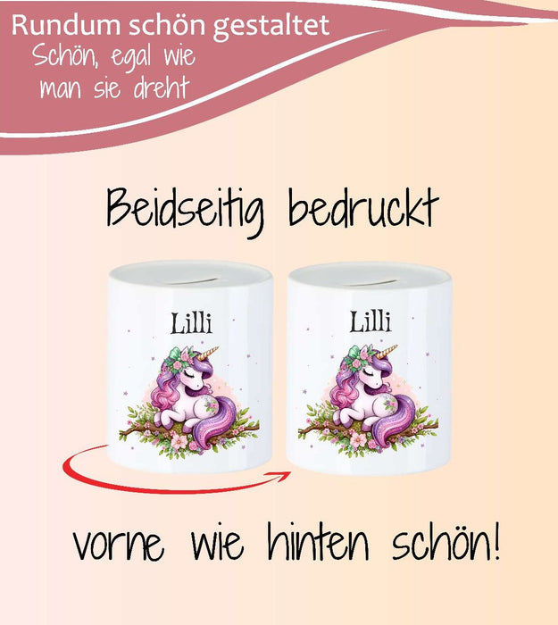 Personalisierte Kinderspardose mit Namen Einhorn – Keramik Spardose zur Einschulung, Geburt oder Taufe - CreativMade 