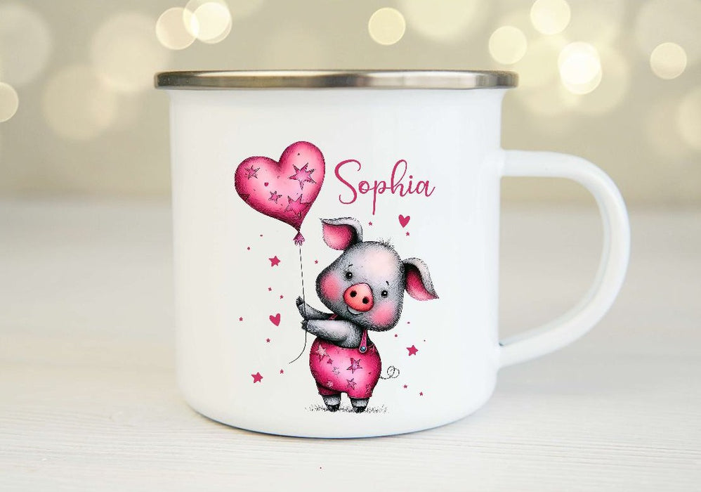 Personalisiertes Kinder Trinkflaschen- & Tassen-Set mit Namen Schwein – Edelstahl Trinkflasche 500 ml für Schule & Kindergarten - CreativMade