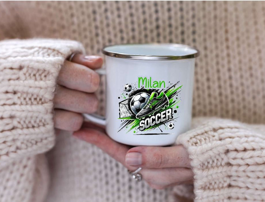 Kinder Tischset personalisiert mit Namen Fußball Jungen - abwischbar und rutschfest Platzdeckchen Platzset Tischunterlage - personalisierte Tasse Emaille oder Keramik - CreativMade