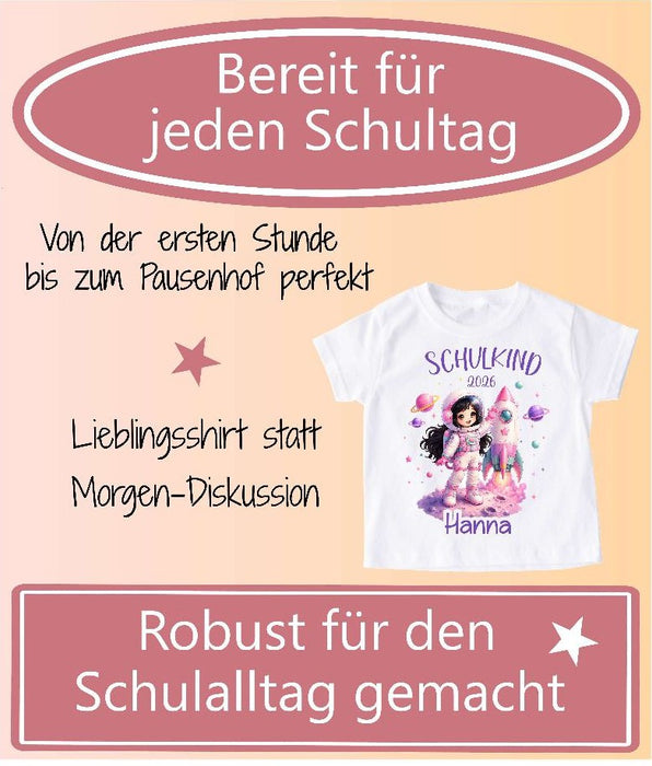 Einschulungsshirt Mädchen mit Name – Schulkind Astronaut Mädchen personalisiert | CreativMade .