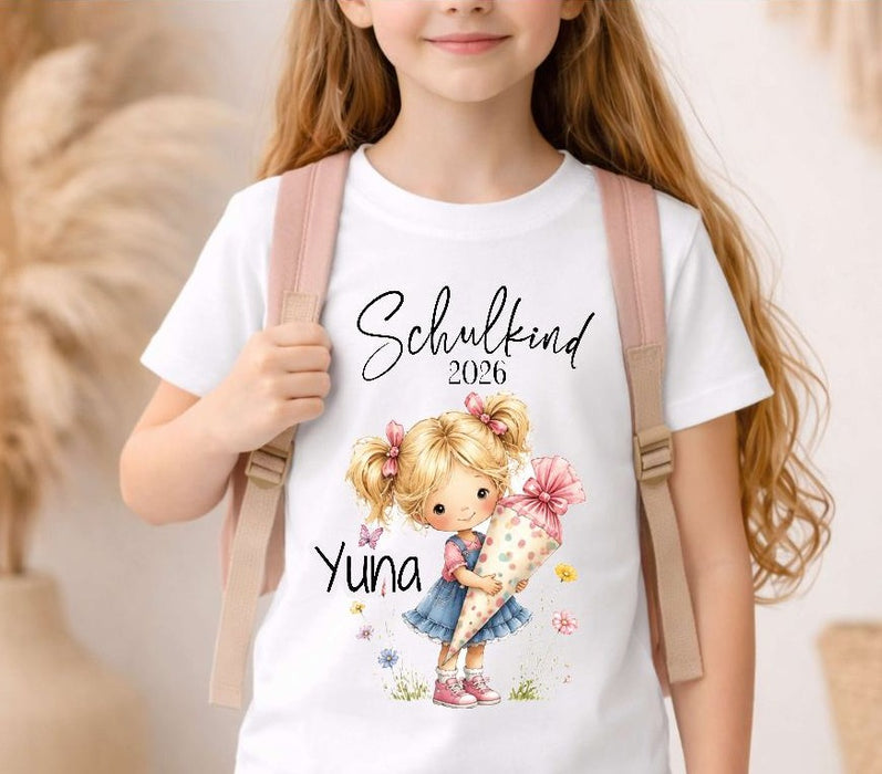 Einschulungsshirt mit Namen personalisiert Zuckertüte Mädchen T-Shirt Einschulung - CreativMade