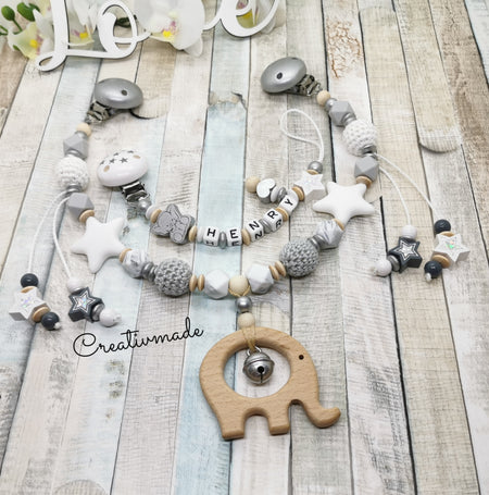 Spar Set Kinderwagenkette & Schnullerkette mit Namen - CreativMade 