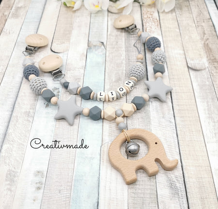 Spar Set Kinderwagenkette & Schnullerkette mit Namen - CreativMade 