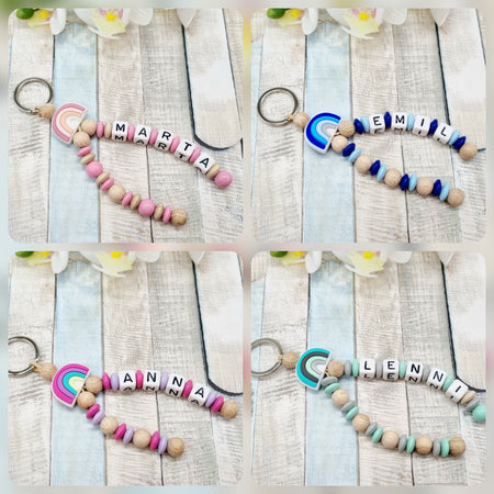 Schlüsselanhänger mit Namen Regenbogen Boho - 2 Namen möglich - CreativMade 